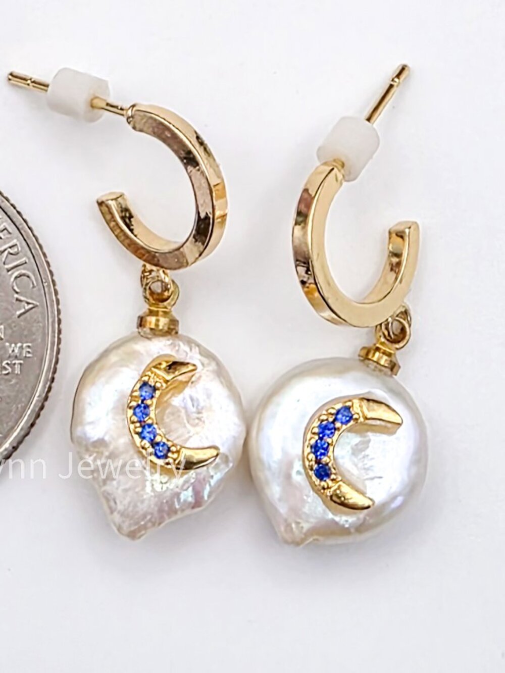Baroque Pearl Huggie Hoop Drop Earrings - Picture 2 of 3